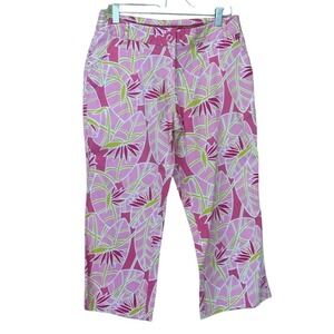 Key West pink/green tropical capri pants, 8, vacation, coastal, colorful
